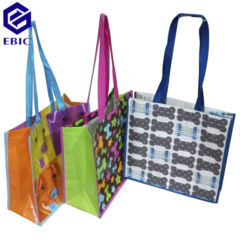 Customized PP Nonwoven Woven Recycled Pet Bottle RPET Uncoated Coated Laminated Foldable Recyclable Printed Tote Carry Handle Plastic Shopping Bag