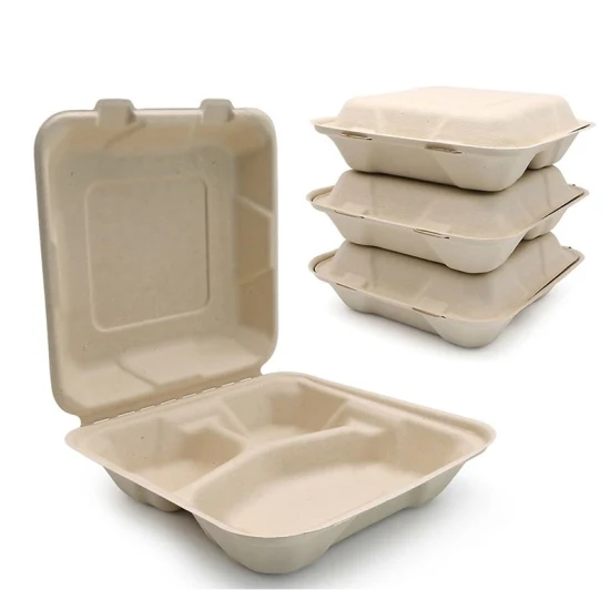 9'' boîte à clapet de bagasse de canne à sucre récipient alimentaire vaisselle biodégradable jetable vente chaude