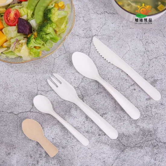 Ensemble de vaisselle de cuisine en papier biodégradable jetable, comprenant couteau, cuillère et fourchette