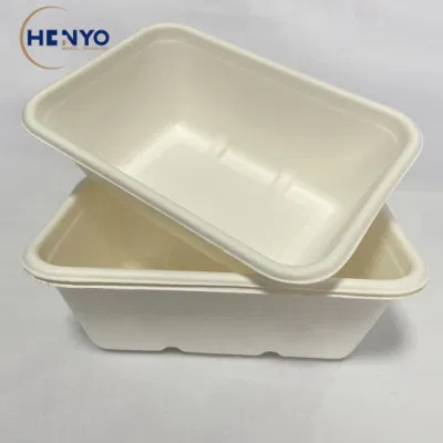 Boîte à repas carrée biodégradable jetable de boîte à lunch de la vaisselle 850ml de bagasse